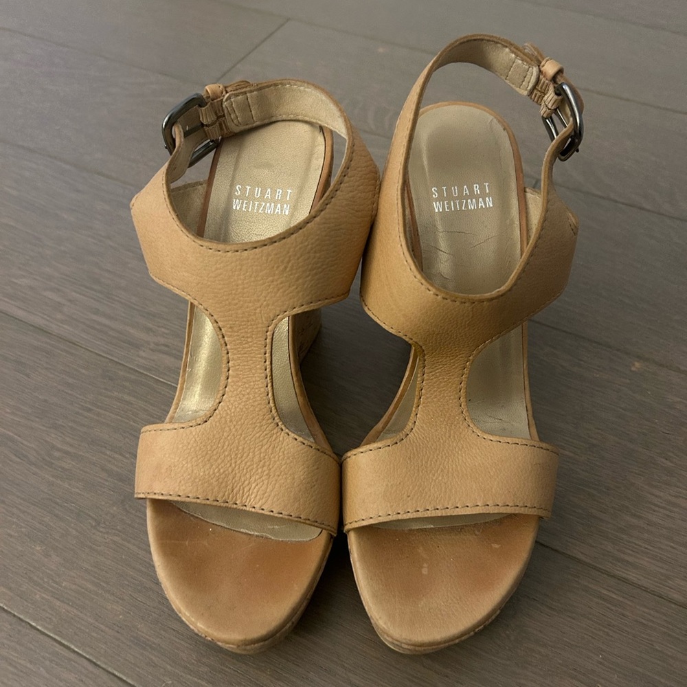 Stuart weitzman tan wedges size 7